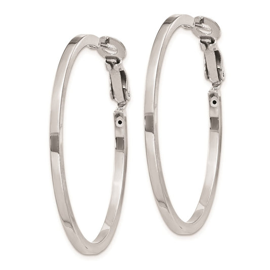 Rhodium-plated Silver 2x40mm Omega Back Hoop Earrings
