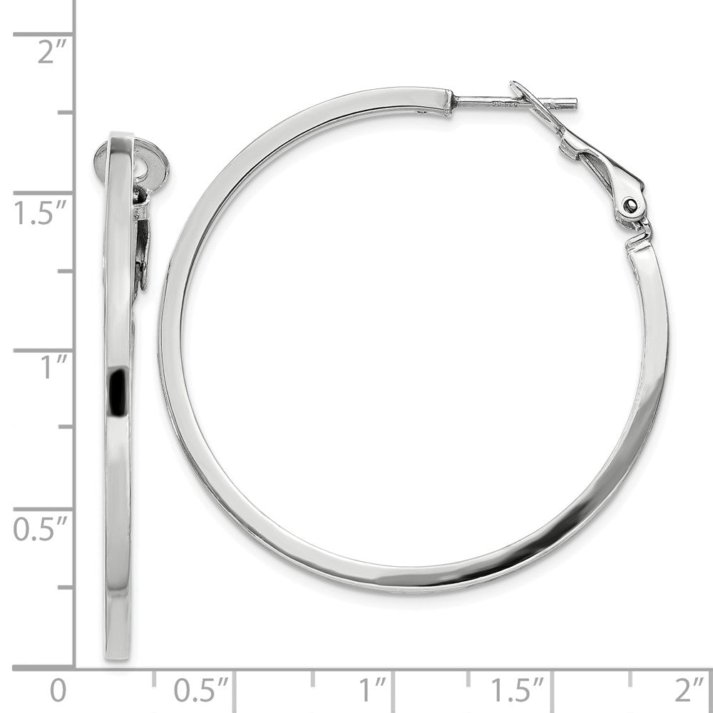 Rhodium-plated Silver 2x40mm Omega Back Hoop Earrings