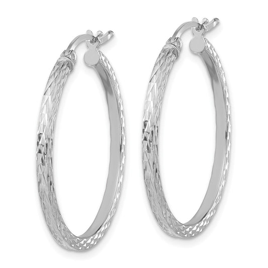 Rhodium-plated Sterling Silver Diamond-cut 2x30mm Square Tube Hoop Earrings