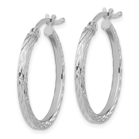 Rhodium-plated Sterling Silver Diamond-cut 2x25mm Square Tube Hoop Earrings