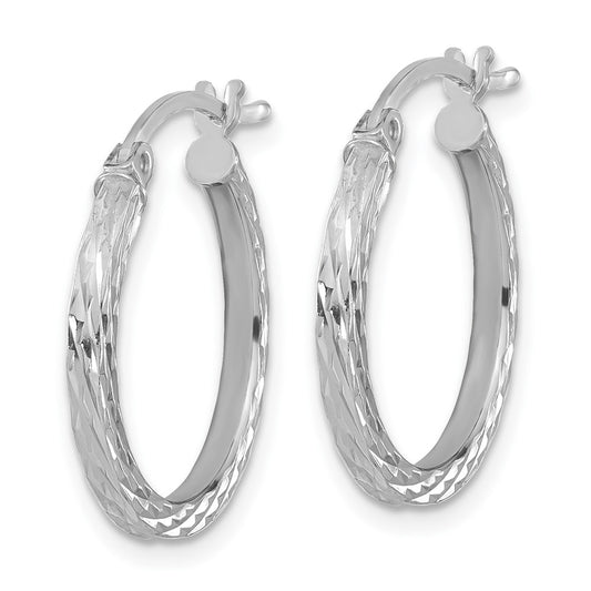 Rhodium-plated Sterling Silver Diamond-cut 2x20mm Square Tube Hoop Earrings