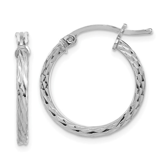 Rhodium-plated Sterling Silver Diamond-cut 2x20mm Square Tube Hoop Earrings