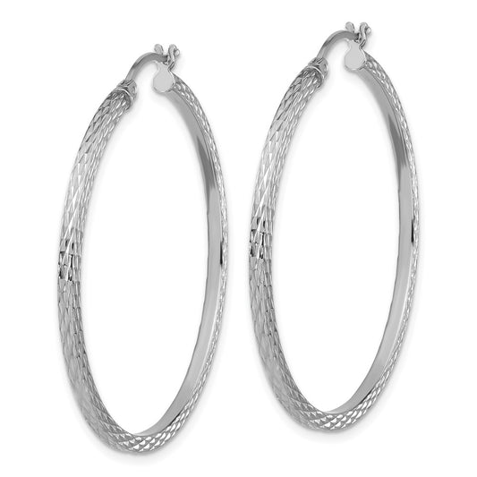 Rhodium-plated Sterling Silver Diamond-cut 2x40mm Square Tube Hoop Earrings