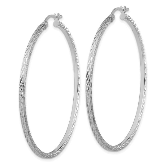 Rhodium-plated Sterling Silver Diamond-cut 2x55mm Square Tube Hoop Earrings