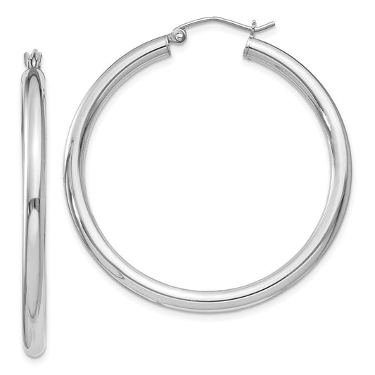 Rhodium-plated Sterling Silver 3mm Round Hoop Earrings