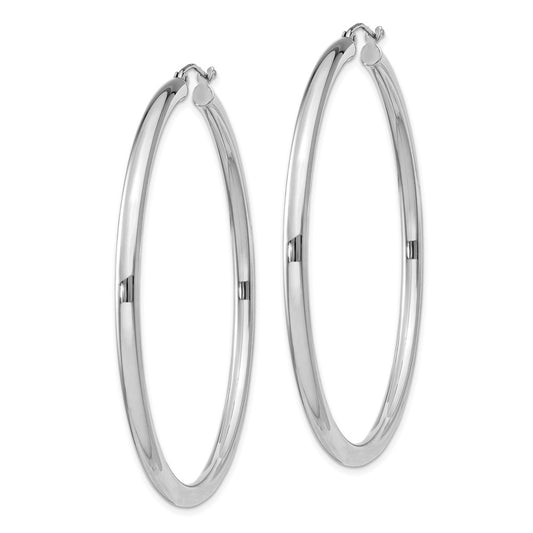 Rhodium-plated Sterling Silver 3mm Round Hoop Earrings