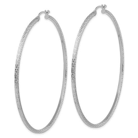 Rhodium-plated Sterling Silver Diamond-cut 2x70mm Square Tube Hoop Earrings