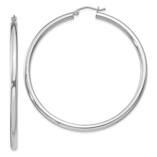 Rhodium-plated Sterling Silver 3mm Round Hoop Earrings