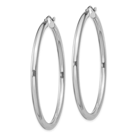 Rhodium-plated Sterling Silver 3mm Round Hoop Earrings