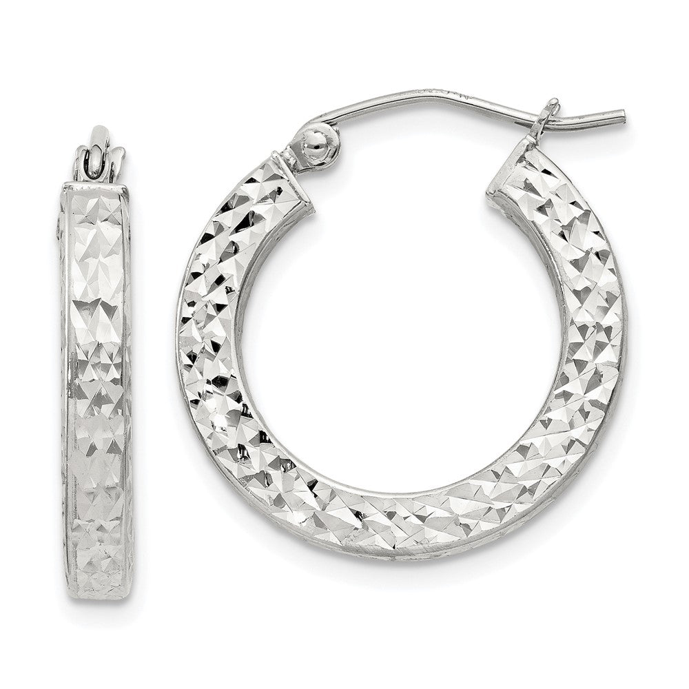 Sterling Silver Diamond-cut 3x20mm Square Tube Hoop Earrings