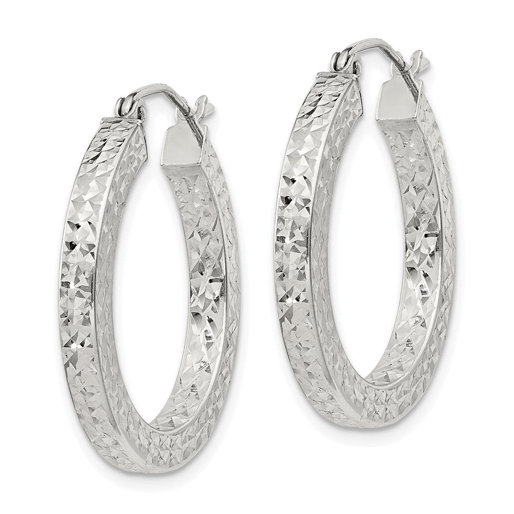 Sterling Silver Diamond-cut 3x25mm Square Tube Hoop Earrings