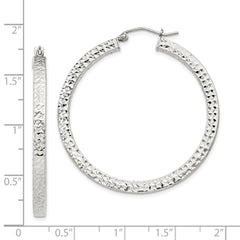 Sterling Silver Diamond-cut 3x40mm Square Tube Hoop Earrings