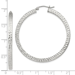 Sterling Silver Diamond-cut 3x45mm Square Tube Hoop Earrings