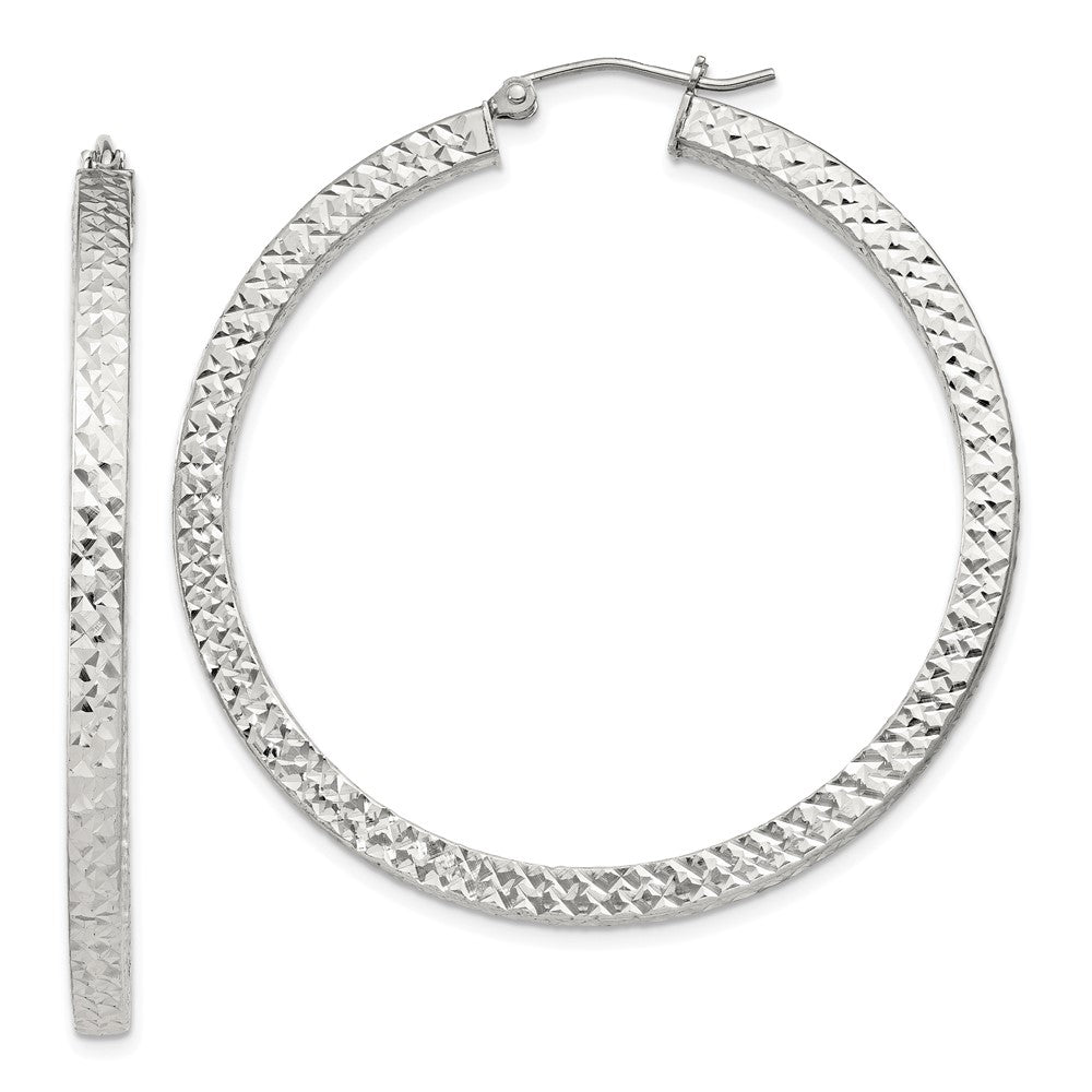 Sterling Silver Diamond-cut 3x45mm Square Tube Hoop Earrings