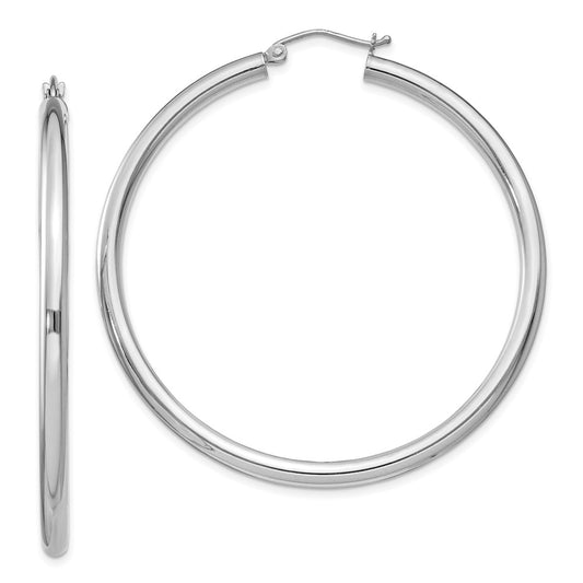 Rhodium-plated Sterling Silver 3mm Round Hoop Earrings