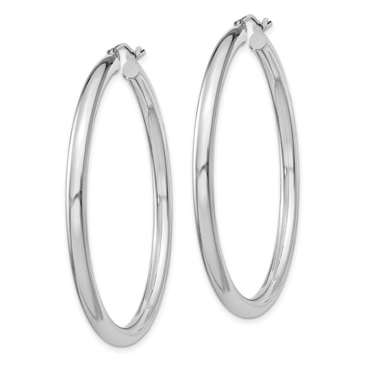 Rhodium-plated Sterling Silver 3mm Round Hoop Earrings