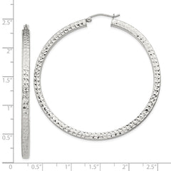 Sterling Silver Diamond-cut 3x55mm Square Tube Hoop Earrings