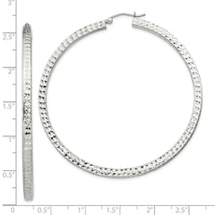 Sterling Silver Diamond-cut 3x60mm Square Tube Hoop Earrings