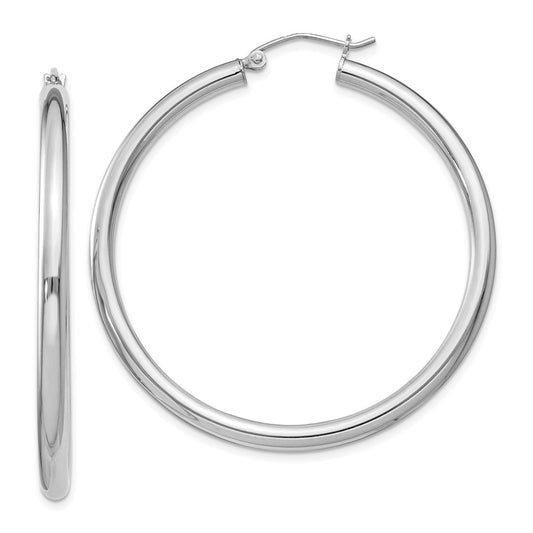 Rhodium-plated Sterling Silver 3mm Round Hoop Earrings