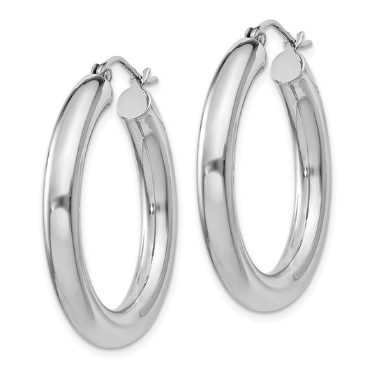 Rhodium-plated Sterling Silver 4mm Round Hoop Earrings