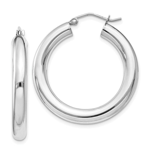 Rhodium-plated Sterling Silver 4mm Round Hoop Earrings