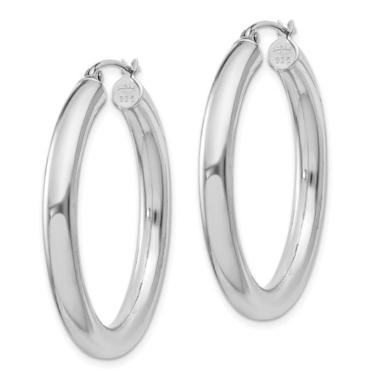 Rhodium-plated Sterling Silver 4mm Round Hoop Earrings