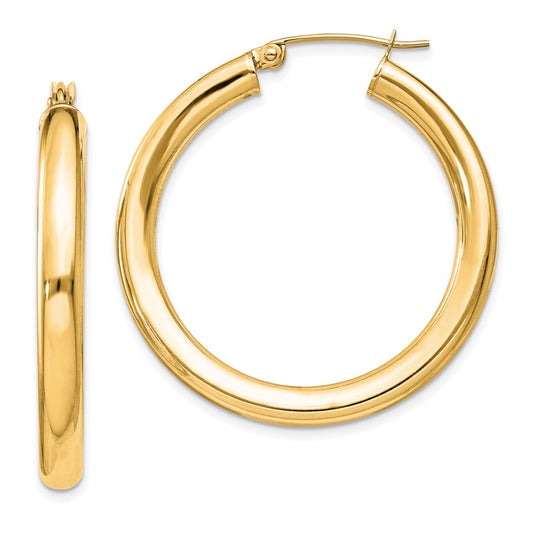 Yellow Gold-plated Sterling Silver 4mm Round Hoop Earrings