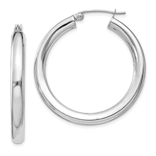 Rhodium-plated Sterling Silver 4mm Round Hoop Earrings