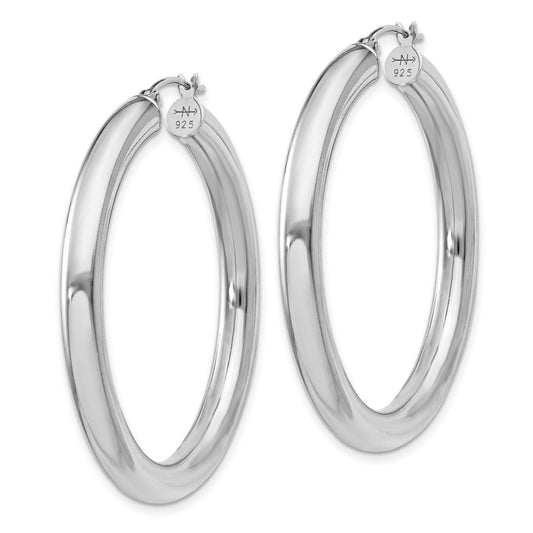 Rhodium-plated Sterling Silver 4mm Round Hoop Earrings