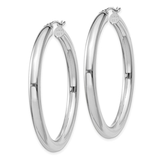 Rhodium-plated Sterling Silver 4mm Round Hoop Earrings