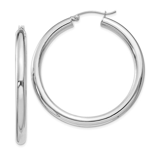 Rhodium-plated Sterling Silver 4mm Round Hoop Earrings