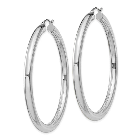 Rhodium-plated Sterling Silver 4mm Round Hoop Earrings