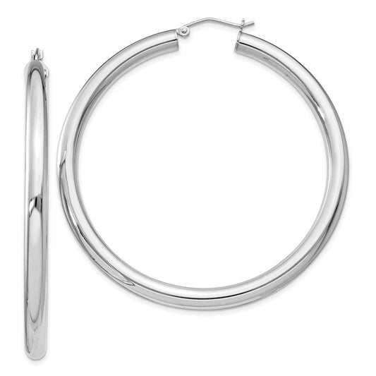 Rhodium-plated Sterling Silver 4mm Round Hoop Earrings