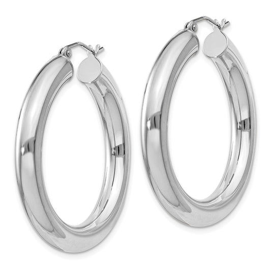 Rhodium-plated Sterling Silver 5mm Round Hoop Earrings