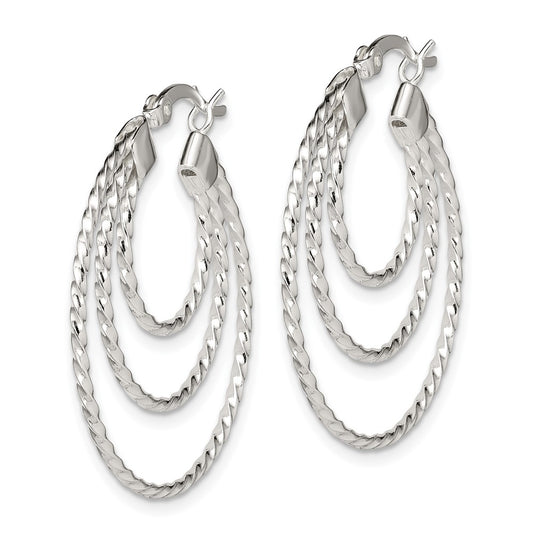 Sterling Silver Textured Triple Hoop Earrings