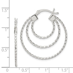 Sterling Silver Textured Triple Hoop Earrings