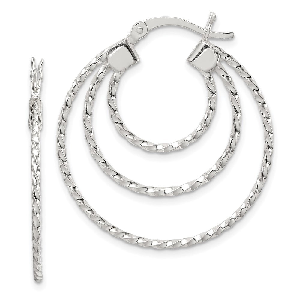 Sterling Silver Textured Triple Hoop Earrings