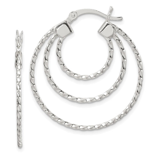 Sterling Silver Textured Triple Hoop Earrings