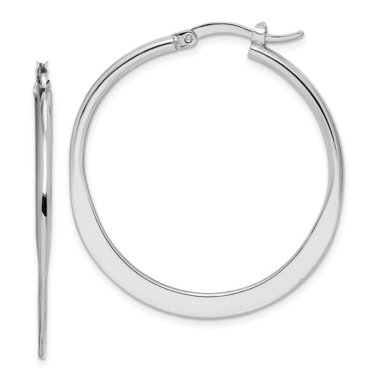 Rhodium-plated Sterling Silver Polished Tapered Hoop Earrings