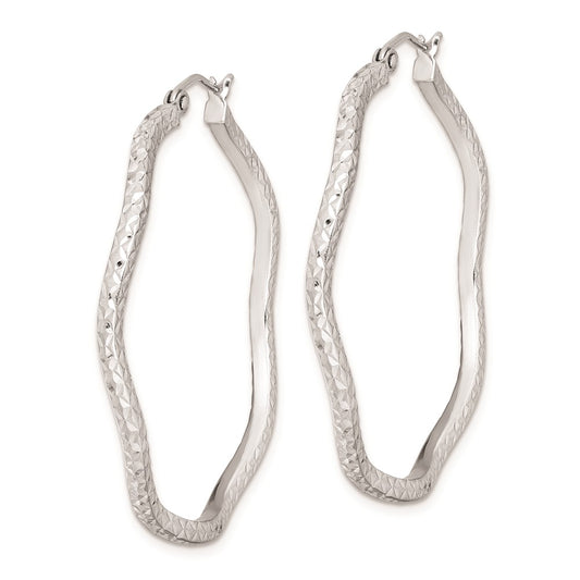 Rhodium-plated Sterling Silver 1.75mm Diamond-cut Wavy Hoop Earrings