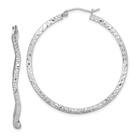 Rhodium-plated Sterling Silver 1.75mm Diamond-cut Wavy Hoop Earrings