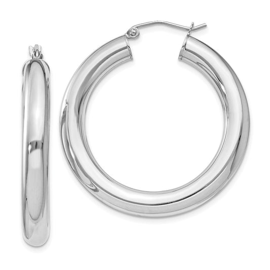 Rhodium-plated Sterling Silver 5mm Round Hoop Earrings