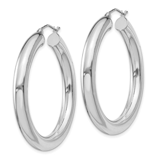 Rhodium-plated Sterling Silver 5mm Round Hoop Earrings