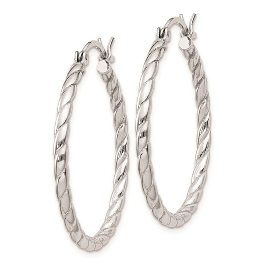 Rhodium-plated Sterling Silver 2x30mm Twisted Hoop Earrings