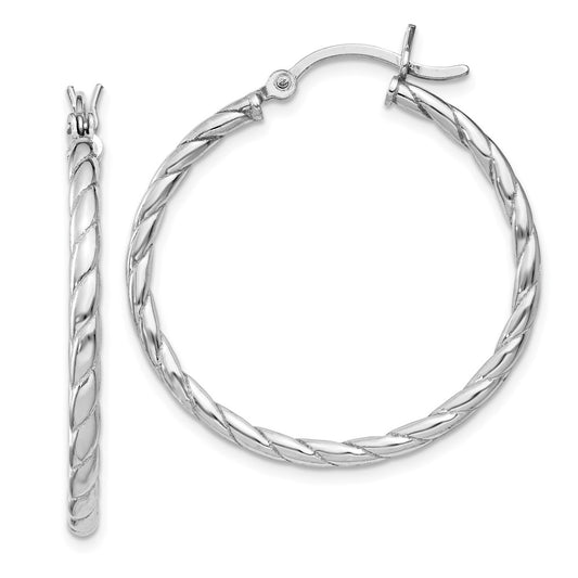 Rhodium-plated Sterling Silver 2x30mm Twisted Hoop Earrings