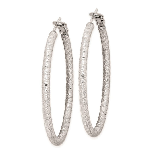 Rhodium-plated Sterling Silver 3.25x50mm Omega Back Hoop Earrings