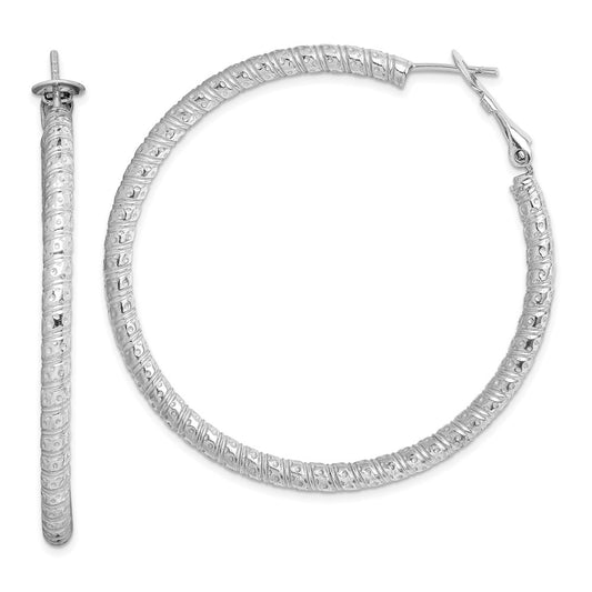 Rhodium-plated Sterling Silver 3.25x50mm Omega Back Hoop Earrings