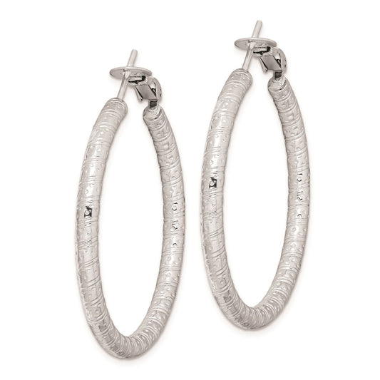 Rhodium-plated Sterling Silver 3.25x40mm Omega Back Hoop Earrings