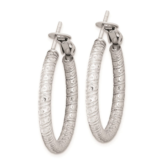 Rhodium-plated Sterling Silver 3.25x30mm Omega Back Hoop Earrings