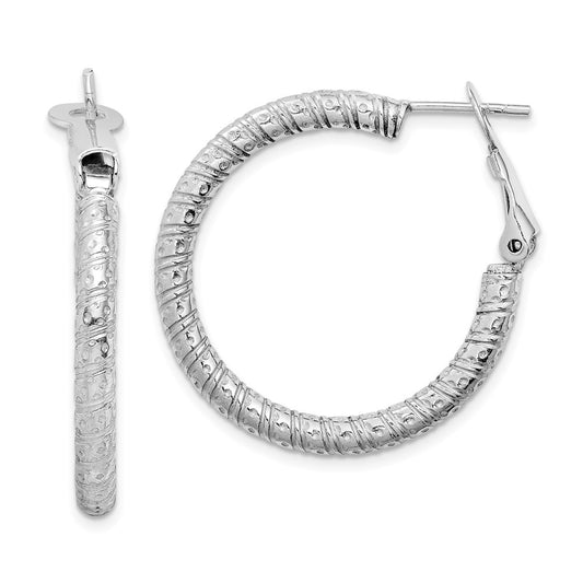 Rhodium-plated Sterling Silver 3.25x30mm Omega Back Hoop Earrings